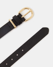 Buckle Leather Belt, Black (BLACK), large