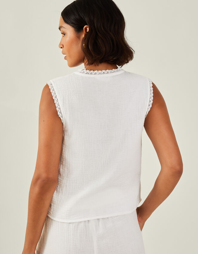 Tie-Front Crinkle Waistcoat, White (WHITE), large