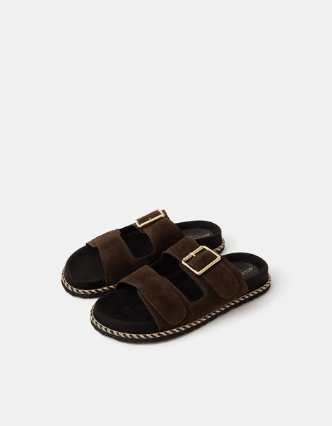 Double Strap Suede Sandals, Brown (CHOCOLATE), large