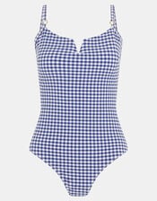 V-Front Gingham Shaping Swimsuit, Blue (NAVY), large
