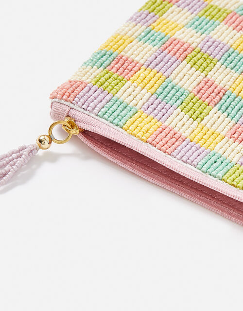 Beaded Gingham Pouch, , large