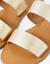 Leather Double Strap Sliders, Gold (GOLD), large