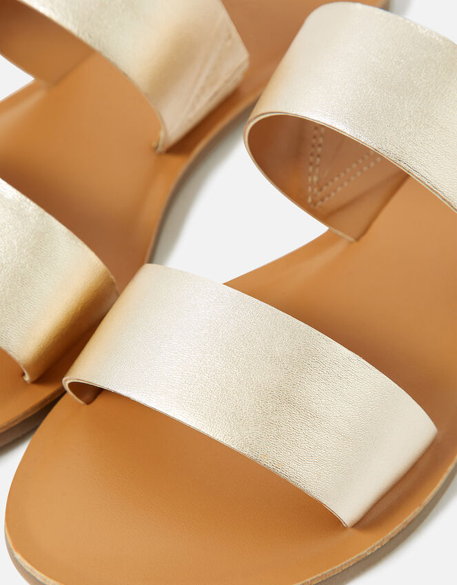 Leather Double Strap Sliders, Gold (GOLD), large
