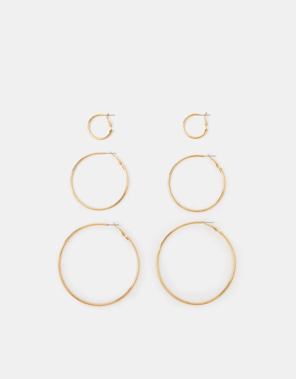 3-Pack Hoop Earrings, Gold (GOLD), large