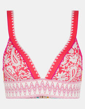 Paisley Shirred Band Bikini Top, Orange (ORANGE), large