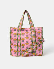 Floral Block Print Quilted Handbag, , large