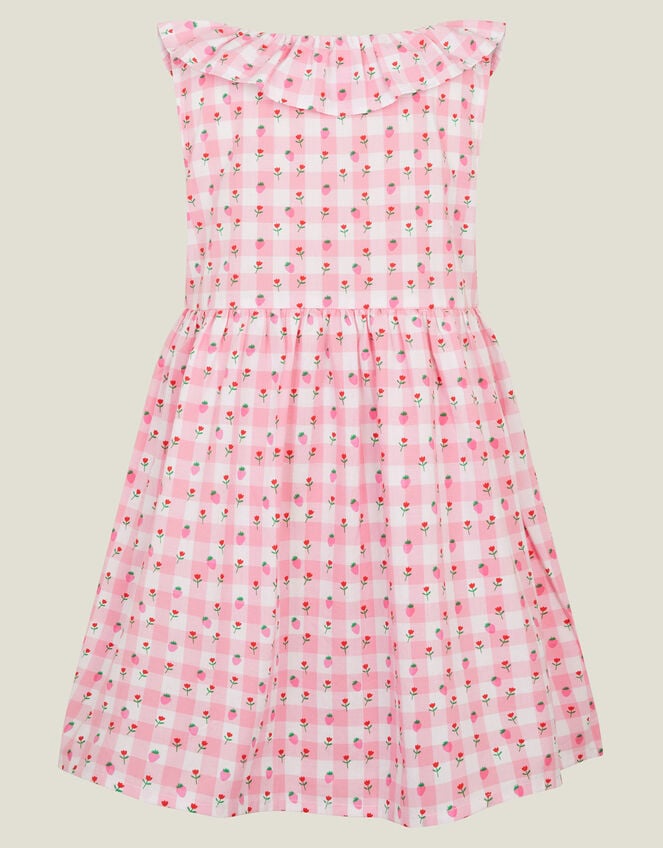 Girls Sleeveless Gingham Strawberry Dress, Pink (PINK), large
