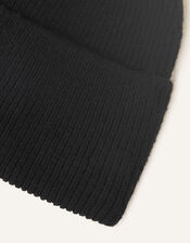 Wide Turn-Up Beanie in Wool Blend, Black (BLACK), large