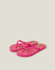 Ornate Floral Print Flip Flops, Pink (PINK), large