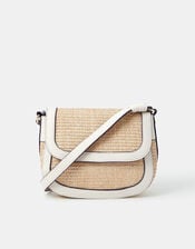 Woven Satchel Cross-Body Bag, Cream (CREAM), large