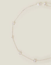 Sterling Silver-Plated Diamante Flower Collar Necklace, , large