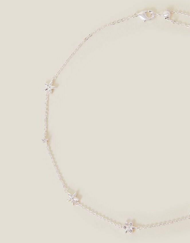 Sterling Silver-Plated Diamante Flower Collar Necklace, , large
