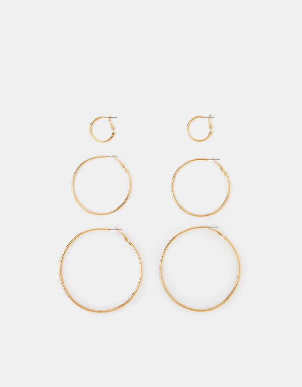3-Pack Hoop Earrings, Gold (GOLD), large