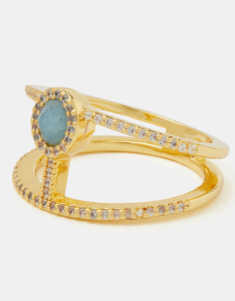 14ct Gold-Plated Light Blue Sapphire Double Band Ring, Gold (GOLD), large