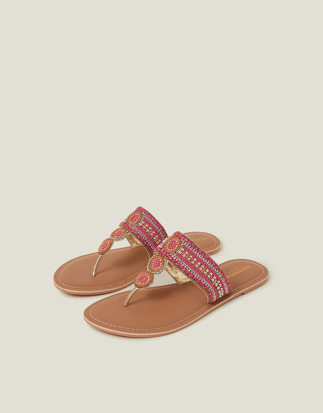 Decorative Bead Circle Flip Flop Sandals, Pink (PINK), large