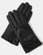 Woven Leather Gloves, Black (BLACK), large