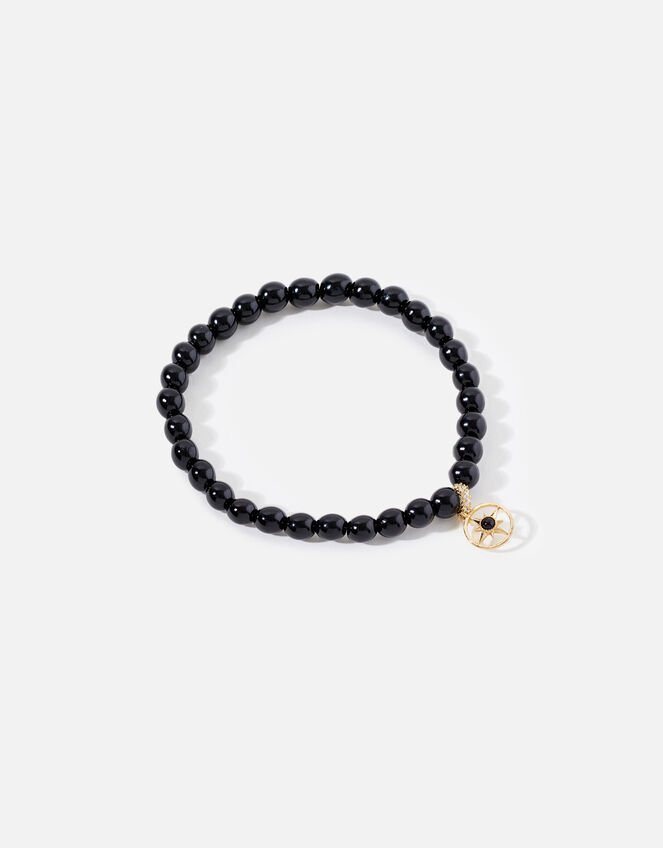 14ct Gold-Plated Onyx Stone Charm Bracelet, , large