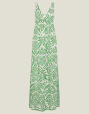 Ornamental Print Tie-Back Maxi Dress, Green (GREEN), large