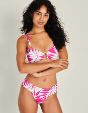 Palm Print Strap Bandeau Bikini Top, Pink (PINK), large