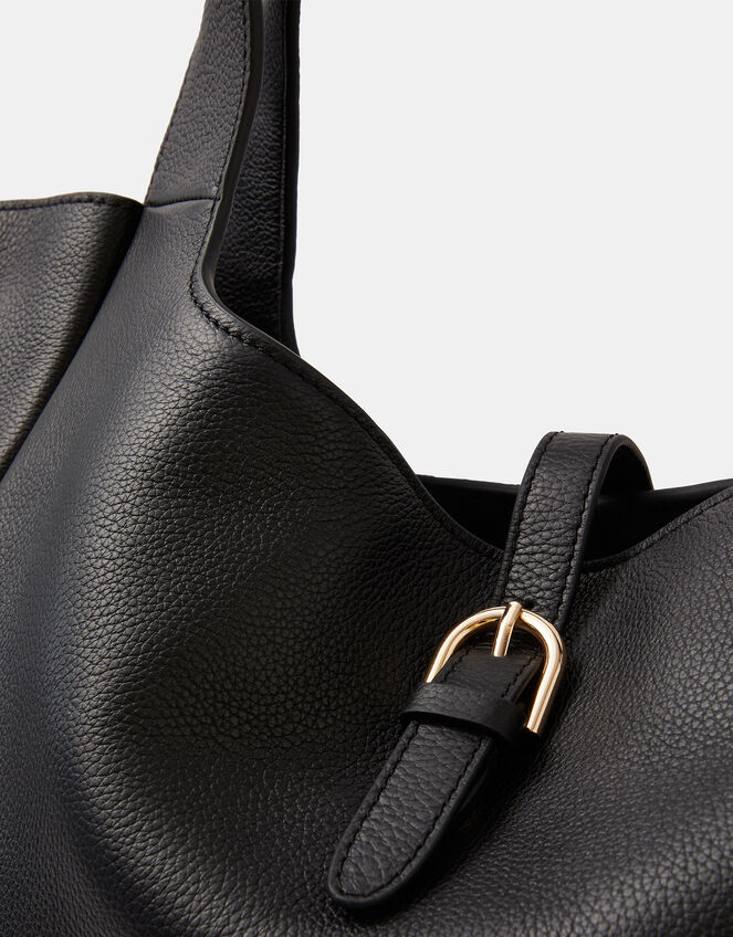 Buckle Tab Leather Shoulder Bag, , large