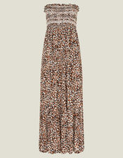 Leopard Print Bandeau Maxi Dress, Brown (BROWN), large