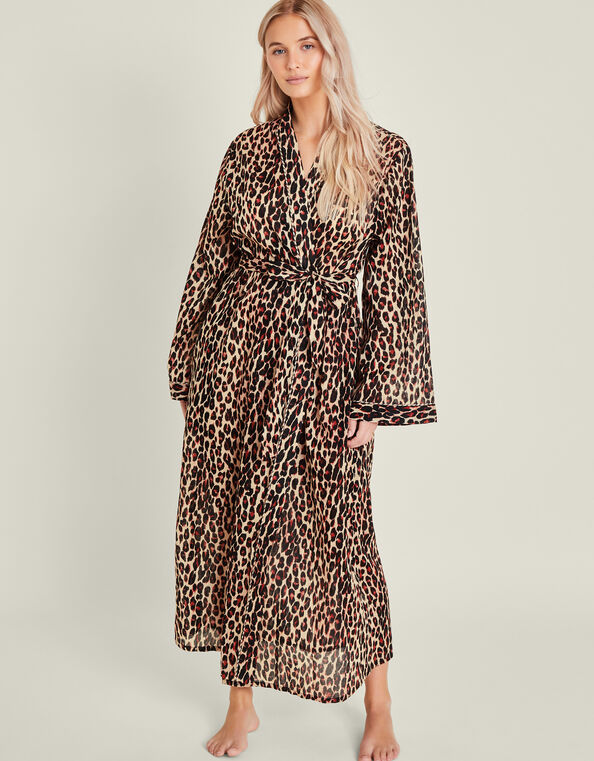 Leopard Print Cotton Dressing Gown, Leopard (LEOPARD), large
