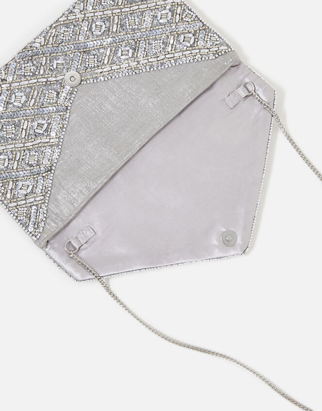 Tabitha Embellished Clutch Bag, Silver (SILVER), large