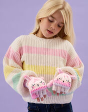 Girls Bunny Stripe Fingerless Gloves with Mittens, Multi (PASTEL MULTI), large