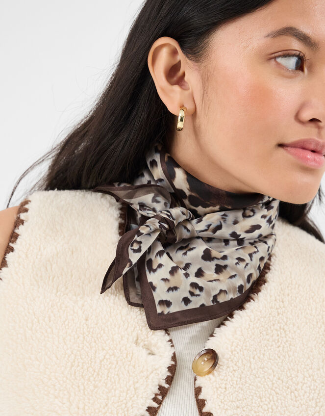Animal Print Square Satin Scarf, , large
