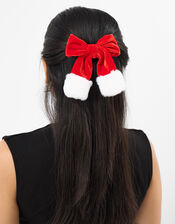 Fluffy Velvet Christmas Bow Hair Clip, , large