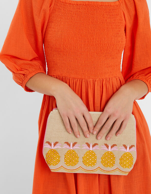 Embroidered Pineapple Make Up Bag, , large