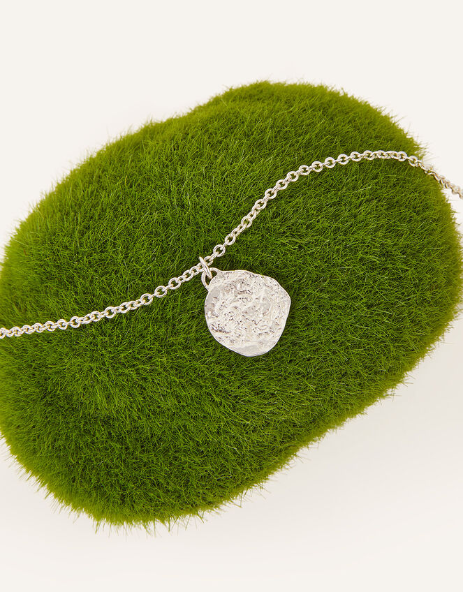 Sterling Silver-Plated Textured Pendant Necklace, , large