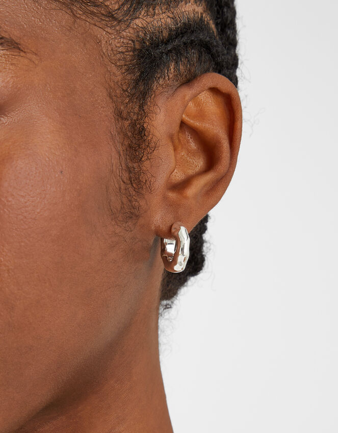 Sterling Silver-Plated Chunky Molten Hoop Earrings, , large