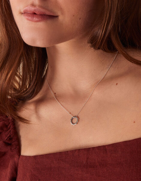 Sterling Silver Bubble Round Pendant Necklace, , large