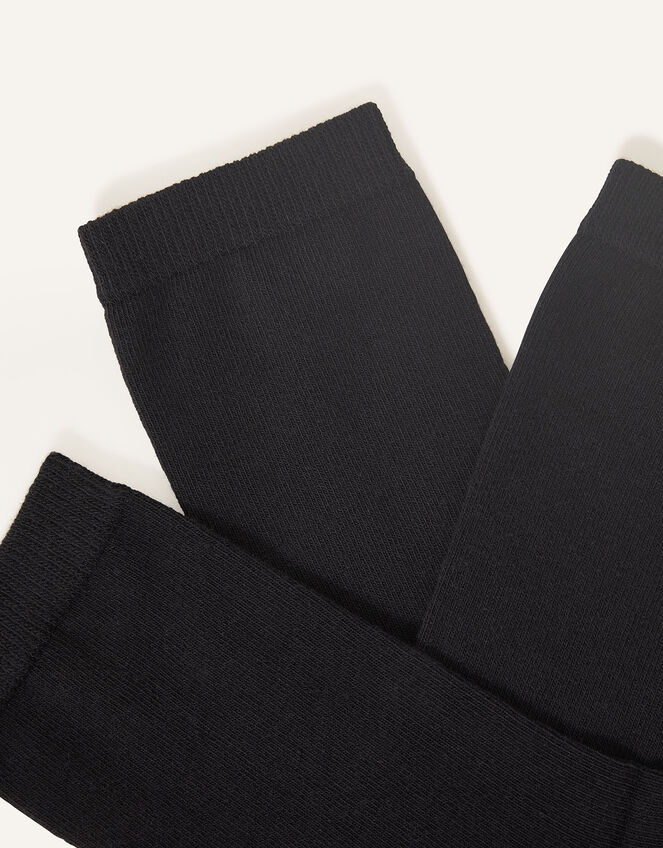 Cotton Ankle Socks Set of Three, Black (BLACK), large