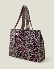 Leopard Print Quilted Shopper Bag, , large