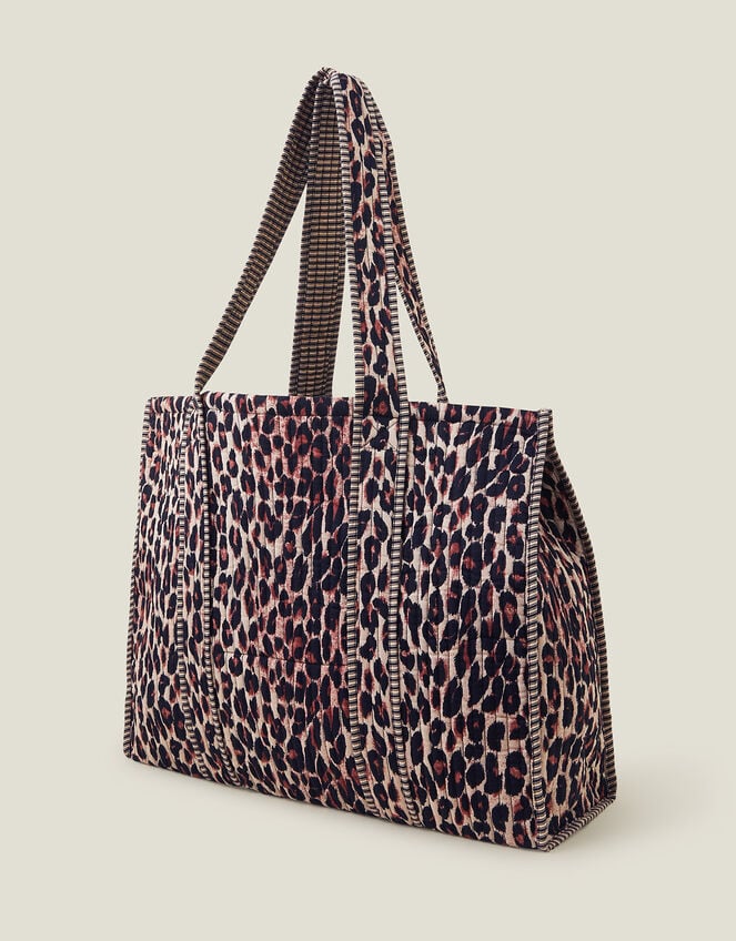 Leopard Print Quilted Shopper Bag, , large