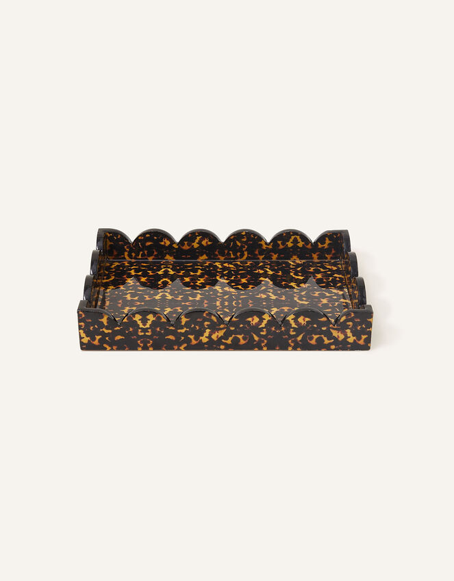 Tortoiseshell Medium Wooden Tray with Scalloped Edge, , large