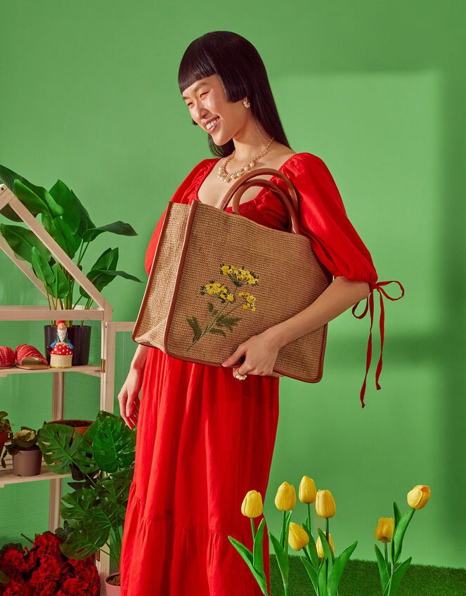 Large Embroidered Jute Handheld Bag, , large