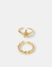 2-Pack 14ct Gold-Plated Starfish & Shell Rings, , large