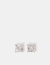 Sterling Silver Princess Cut Stud Earrings, , large