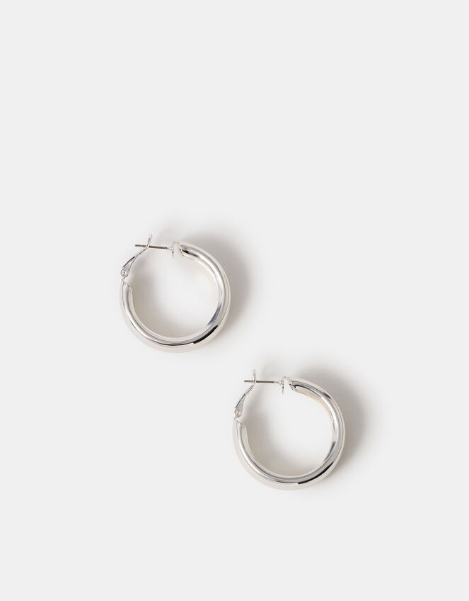 Chunky Hoop Earrings, Silver (SILVER), large