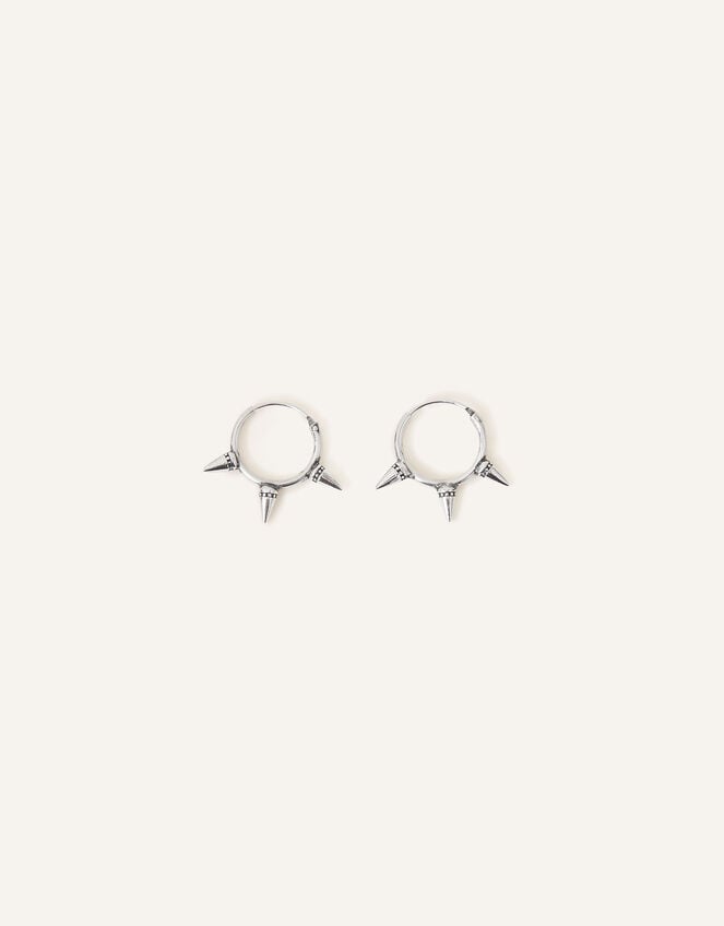 Sterling Silver Spiked Hoop Earrings, , large
