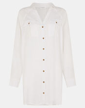 Lace Trim Beach Cover Up Shirt, White (WHITE), large