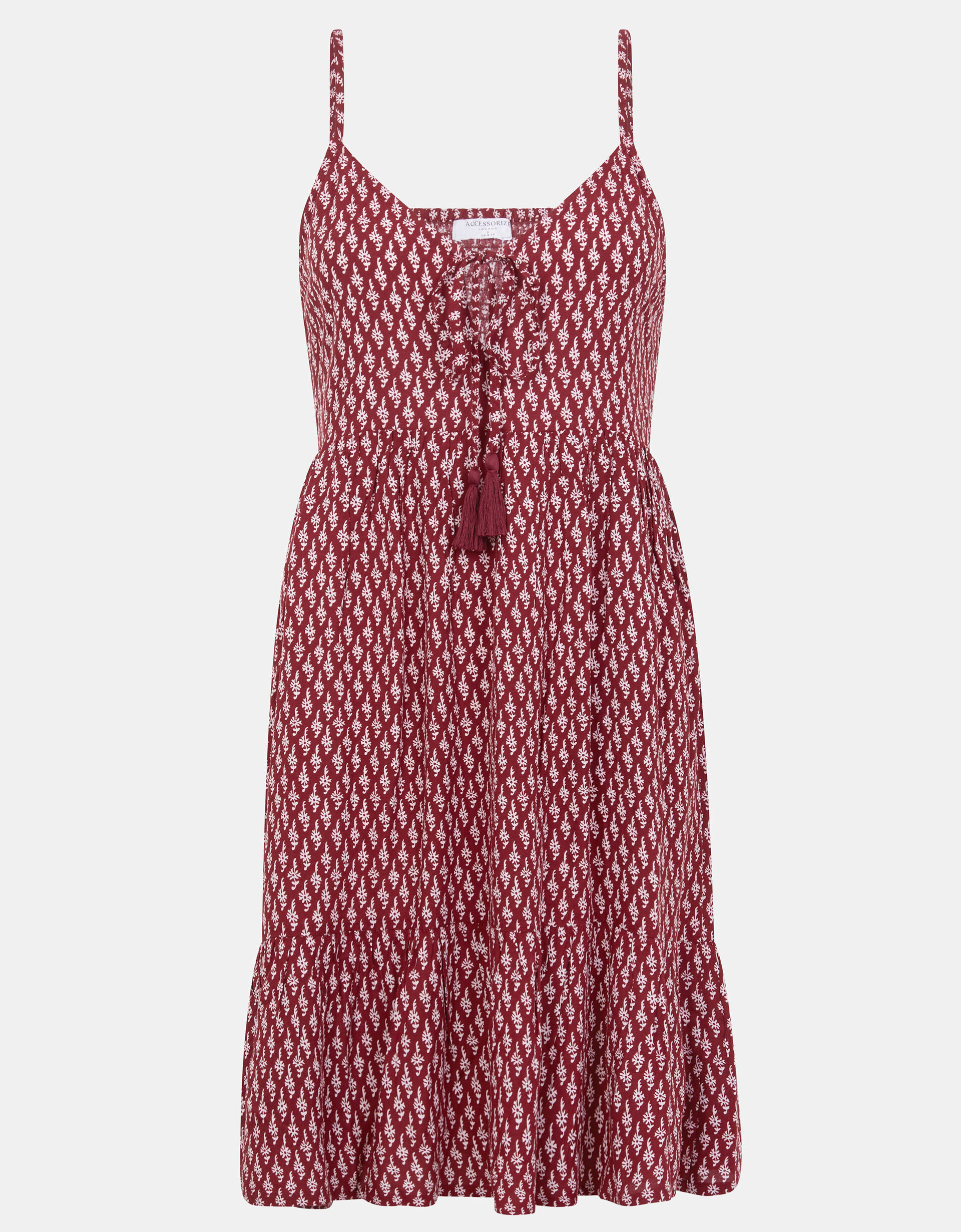Flower Print Mini Dress, Red (BURGUNDY), large