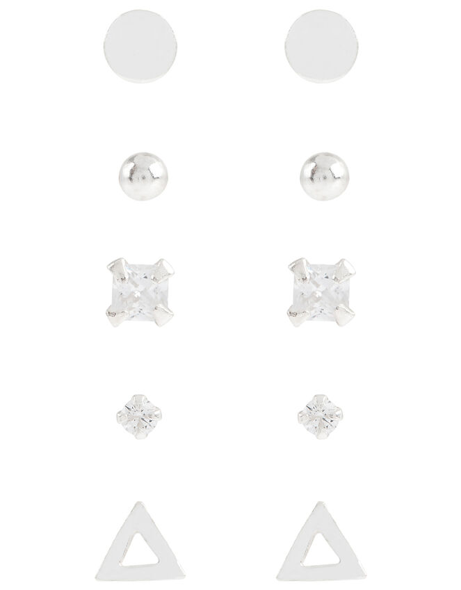 Sterling Silver Multi-Shape Stud Earring Set, , large