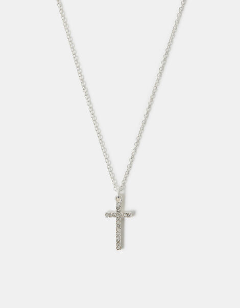 Pavé Cross Pendant Necklace, , large