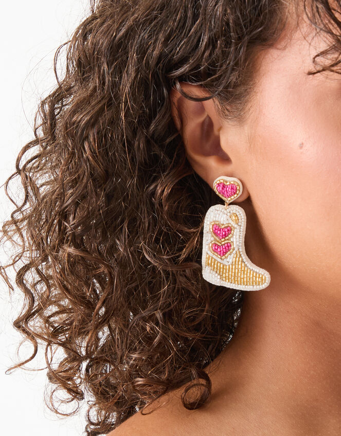 Beaded Cowboy Boot Drop Earrings, , large