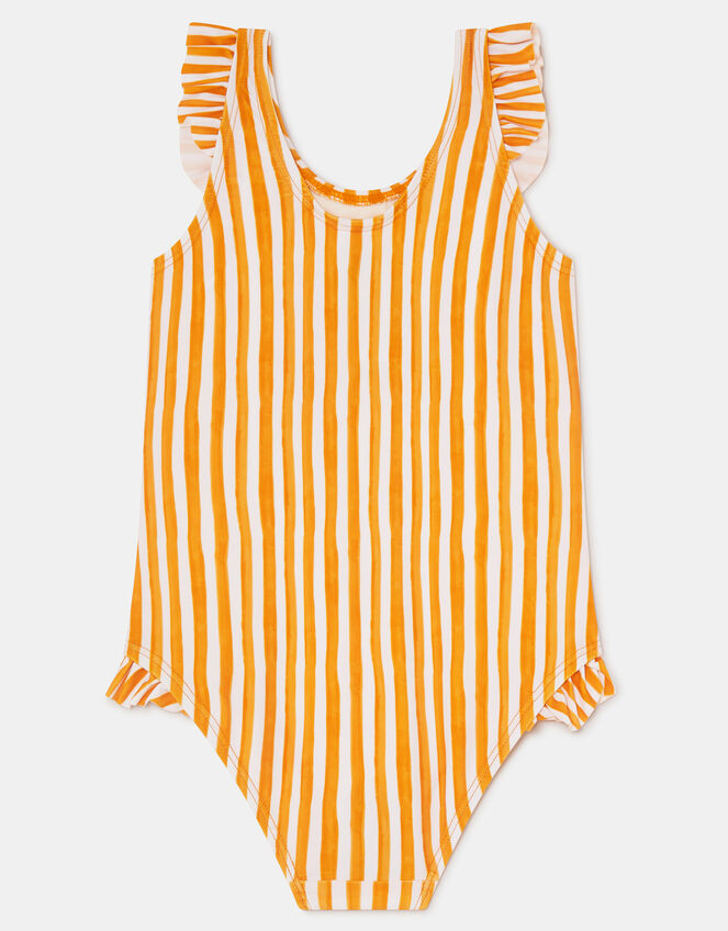 Girls Butterfly Embellished Stripe Swimsuit, Yellow (YELLOW), large