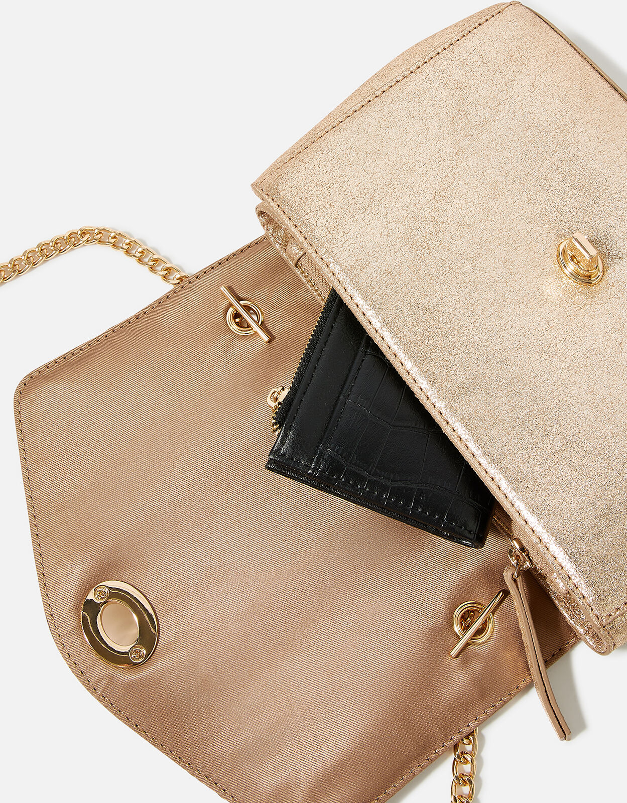 Leather Twist Lock Chain Cross Body Bag